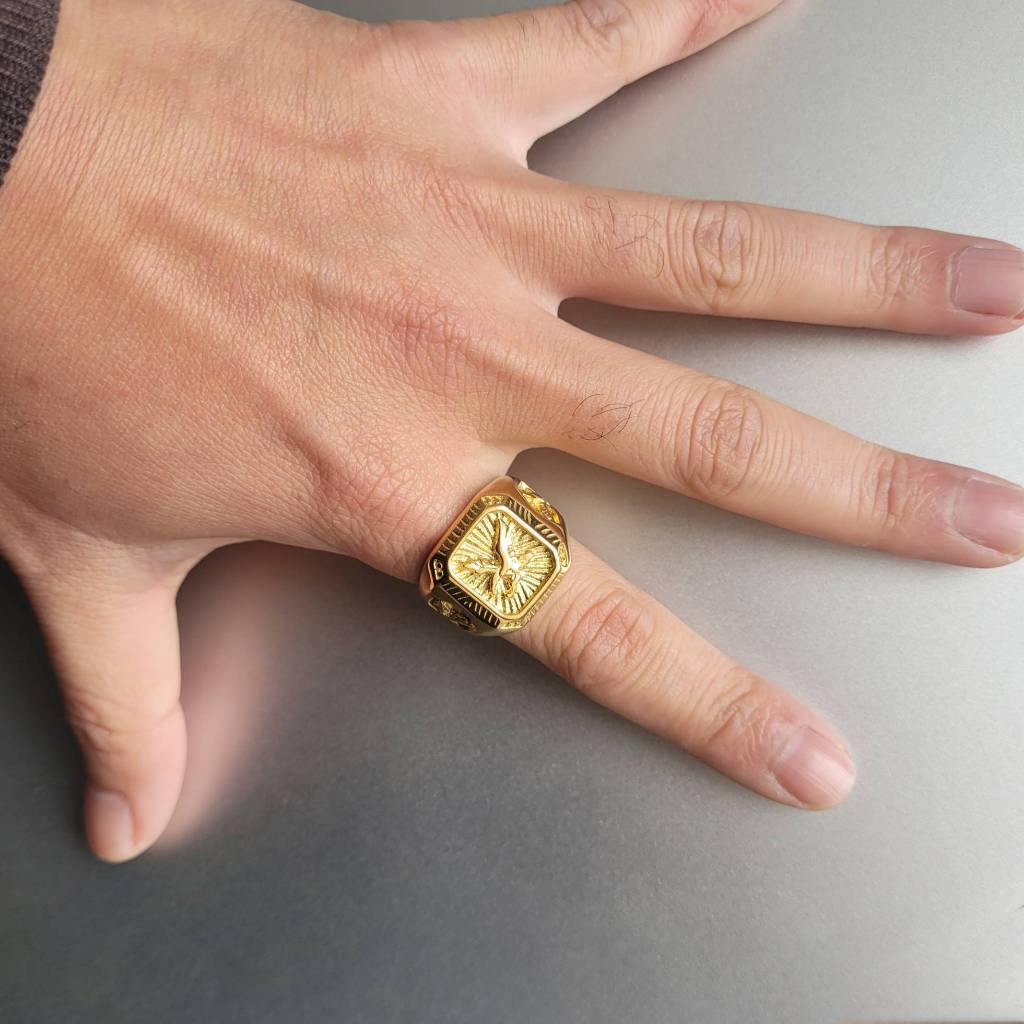Anel Masculino Dedeira Águia Dourado de Aço Inoxidável 316L