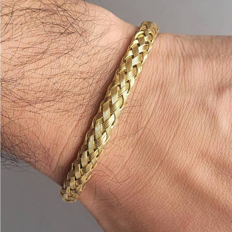 Pulseira Masculina Luxo Trançada Dourado em Aço Inoxidável