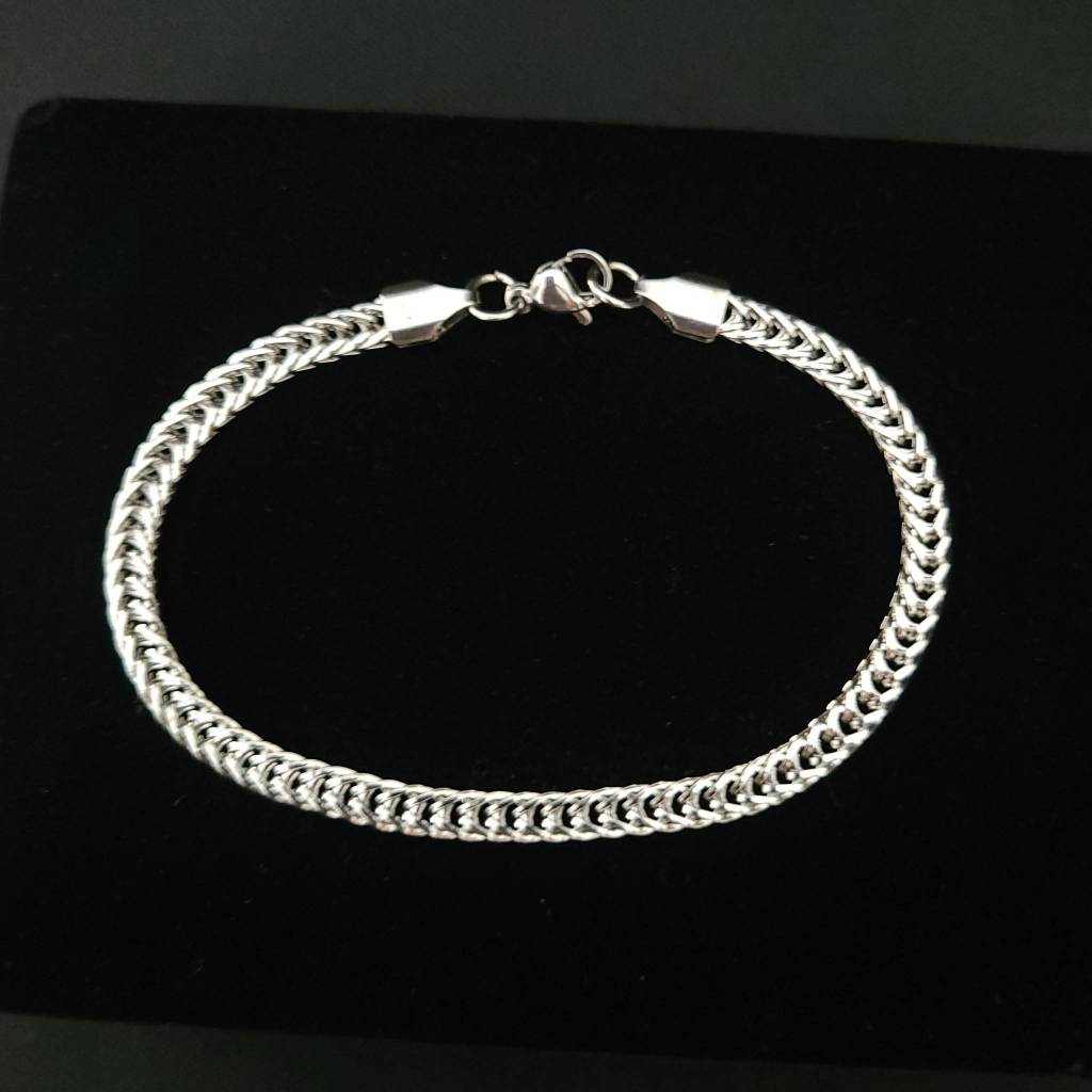 Pulseira Masculina Gourmet Dupla Prata em Aço Inoxidável