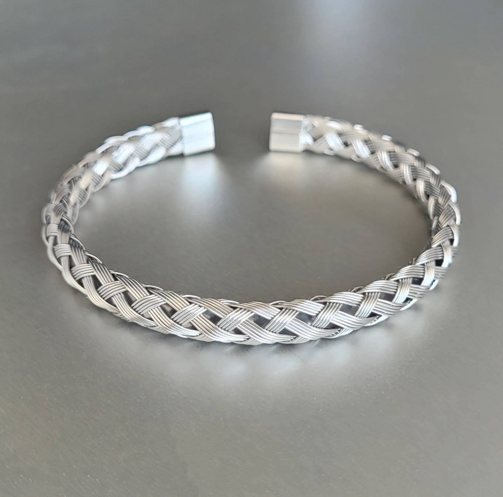 Pulseira Masculina Luxo Trançada Prata em Aço Inoxidável