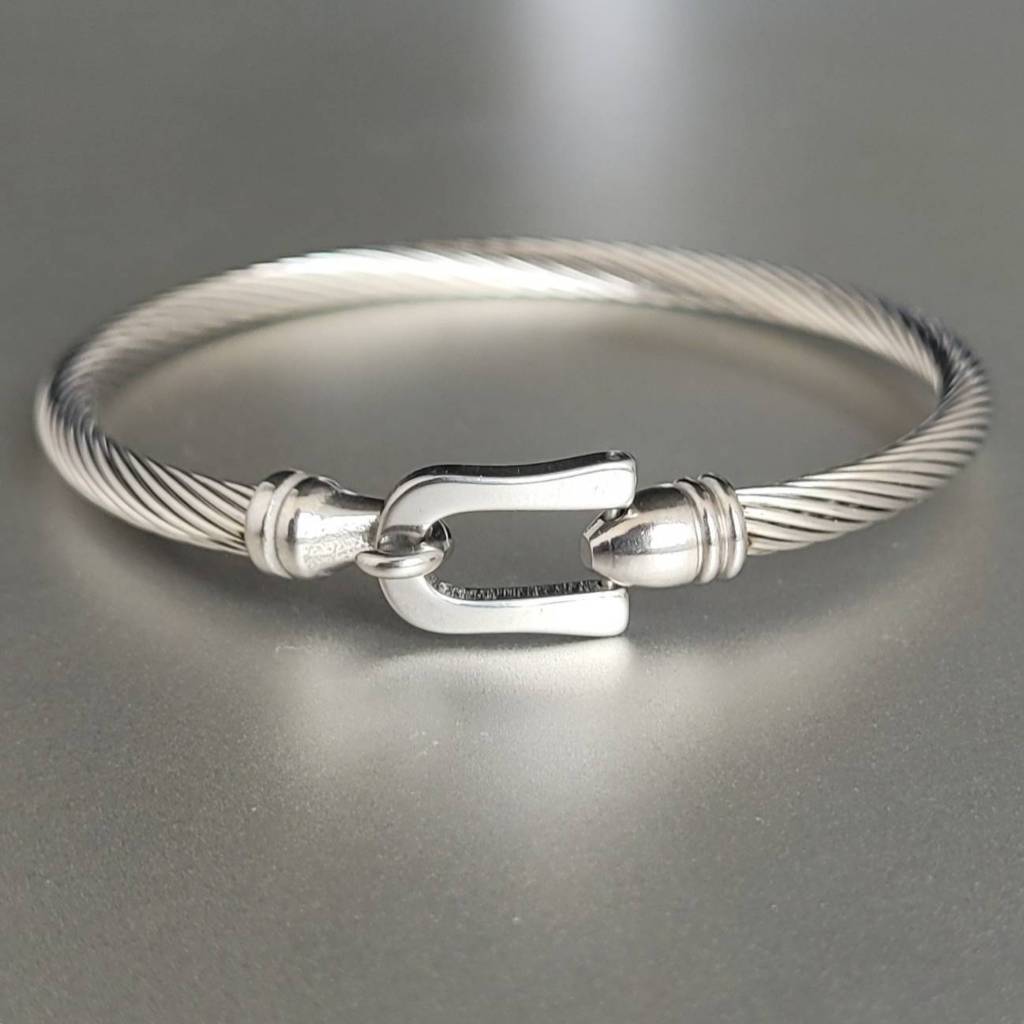 Pulseira Masculina Luxo Fecho Gancho Prata em Aço Inoxidável