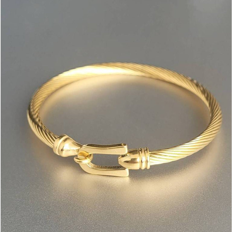 Pulseira Masculina Luxo Fecho Gancho Dourado em Aço Inoxidável