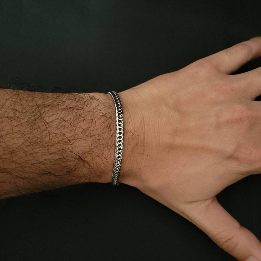 Pulseira Masculina Gourmet Dupla Prata em Aço Inoxidável