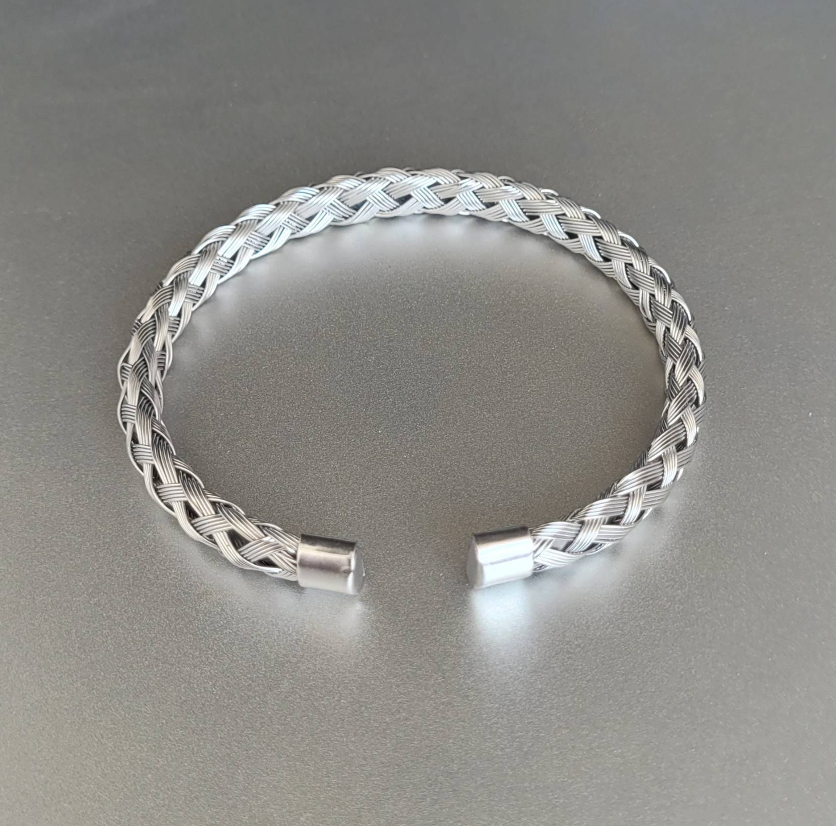 Pulseira Masculina Luxo Trançada Prata em Aço Inoxidável
