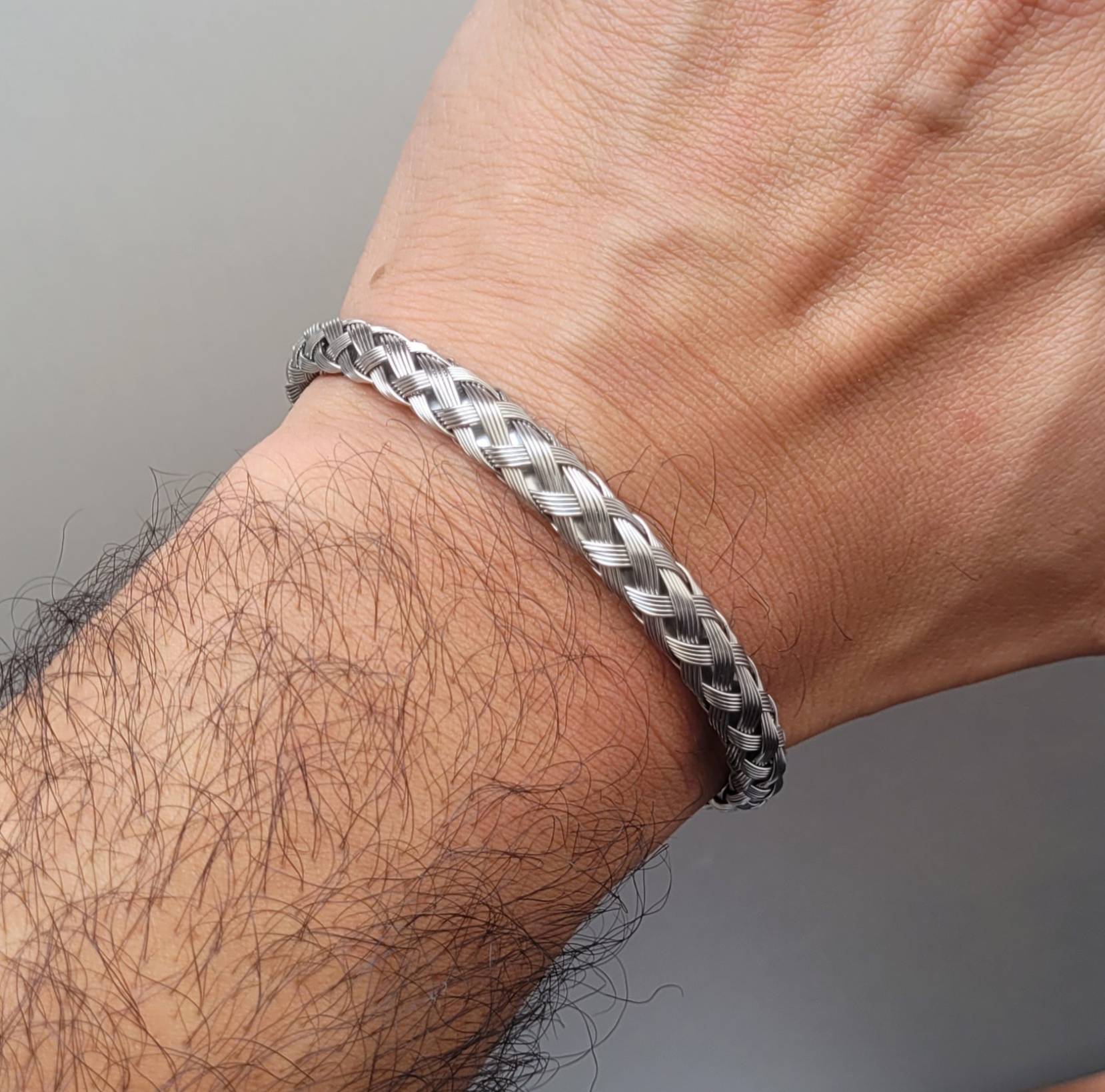 Pulseira Masculina Luxo Trançada Prata em Aço Inoxidável