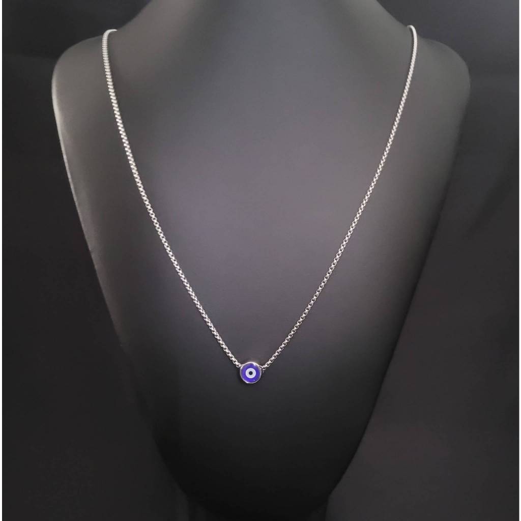 Colar Masculino Corrente Veneziana Olho Grego Prata em Aço Inoxidável