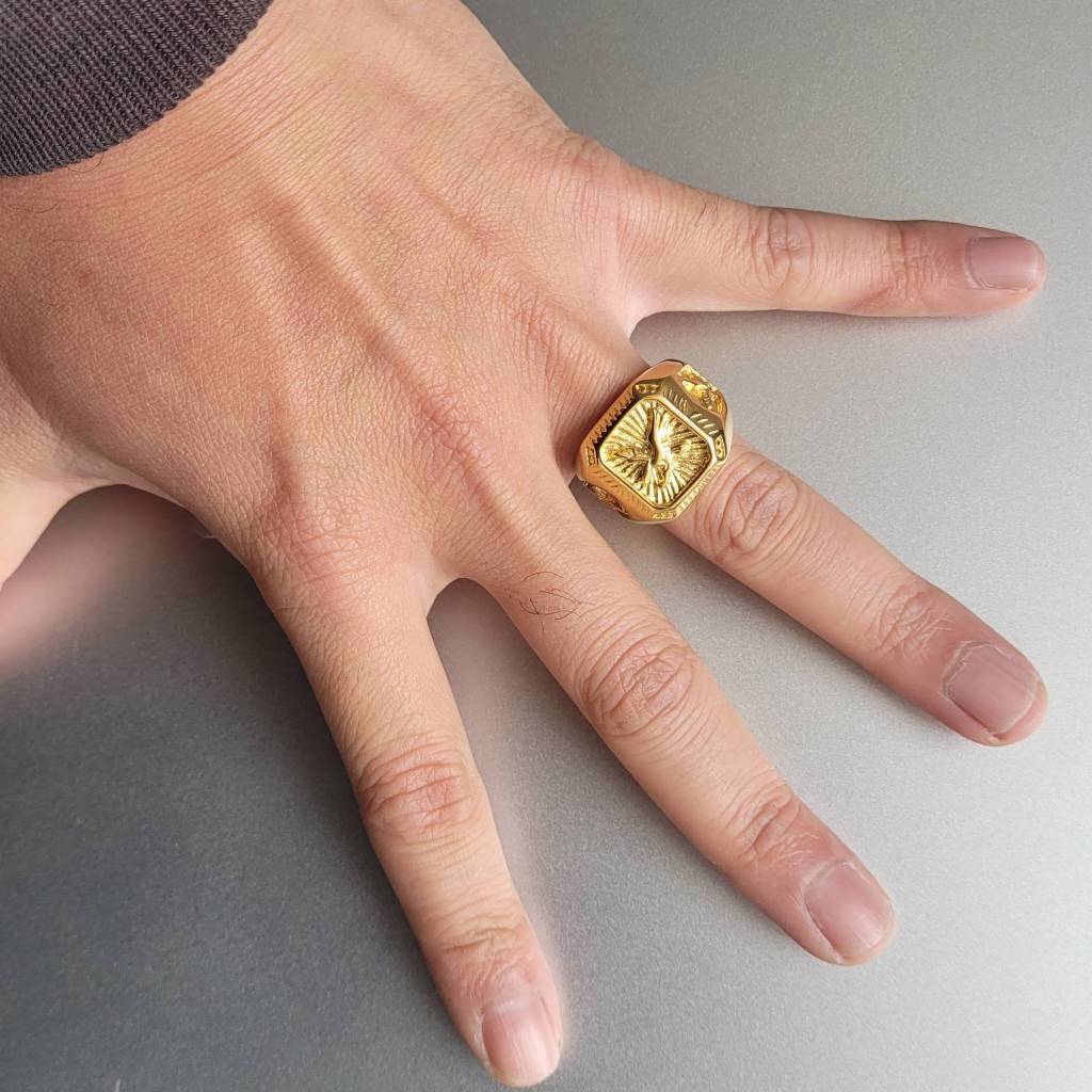 Anel Masculino Dedeira Águia Dourado de Aço Inoxidável 316L