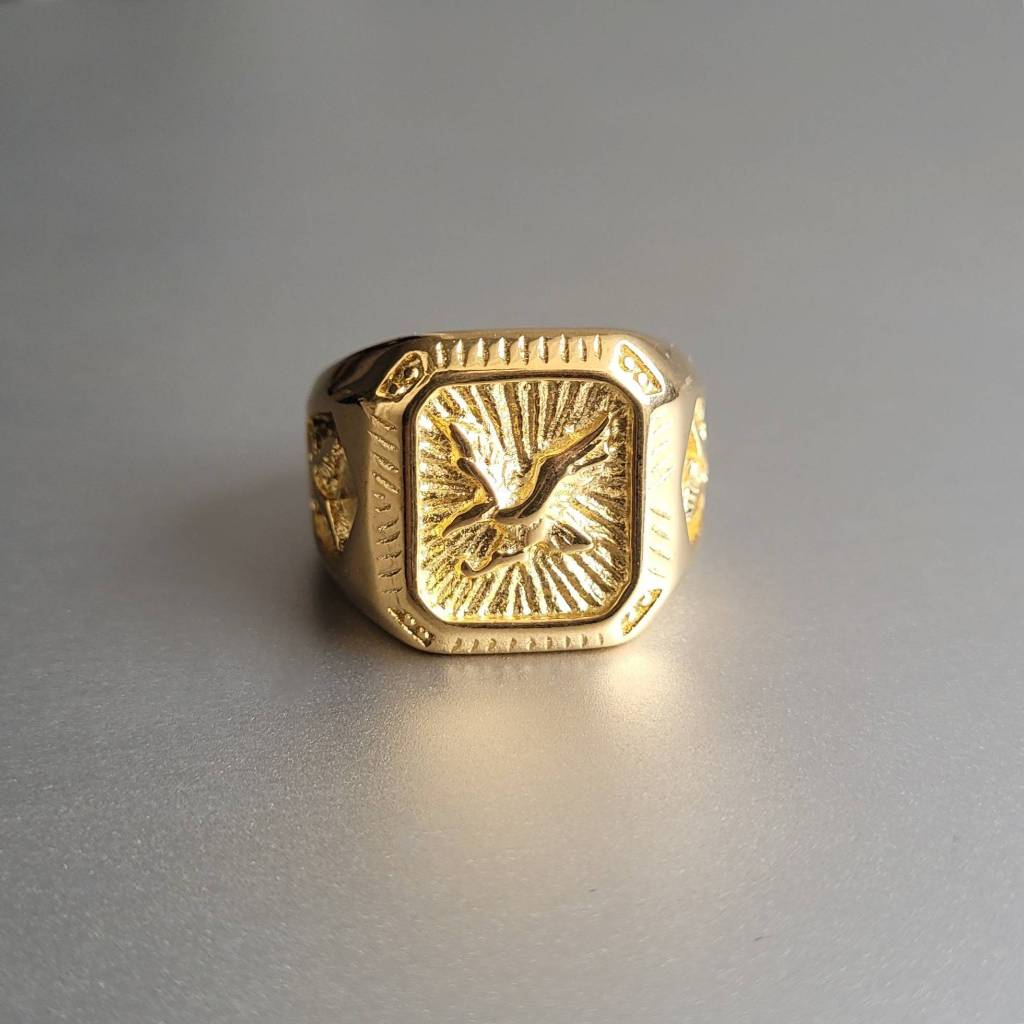 Anel Masculino Dedeira Águia Dourado de Aço Inoxidável 316L