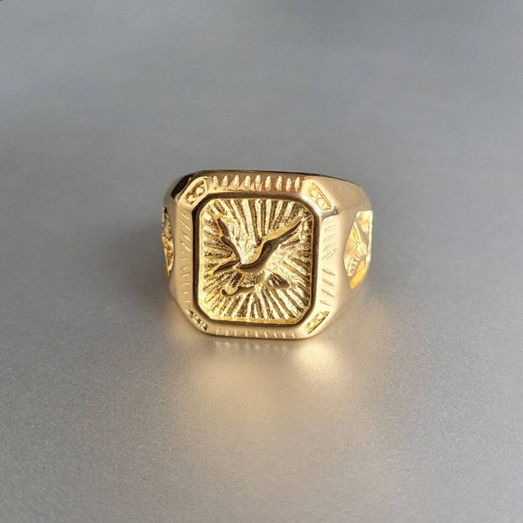 Anel Masculino Dedeira Águia Dourado de Aço Inoxidável 316L
