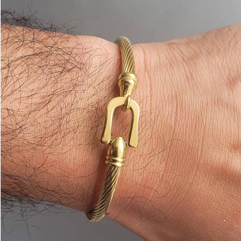 Pulseira Masculina Luxo Fecho Gancho Dourado em Aço Inoxidável