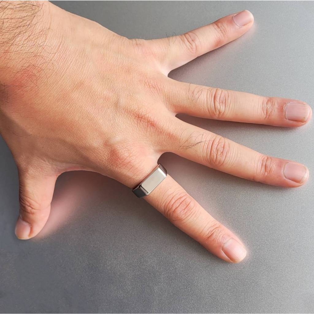 Anel Masculino Retângulo Prata em Aço Inoxidável