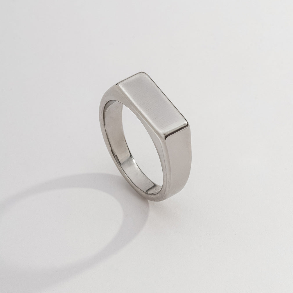 Anel Masculino Retângulo Prata em Aço Inoxidável