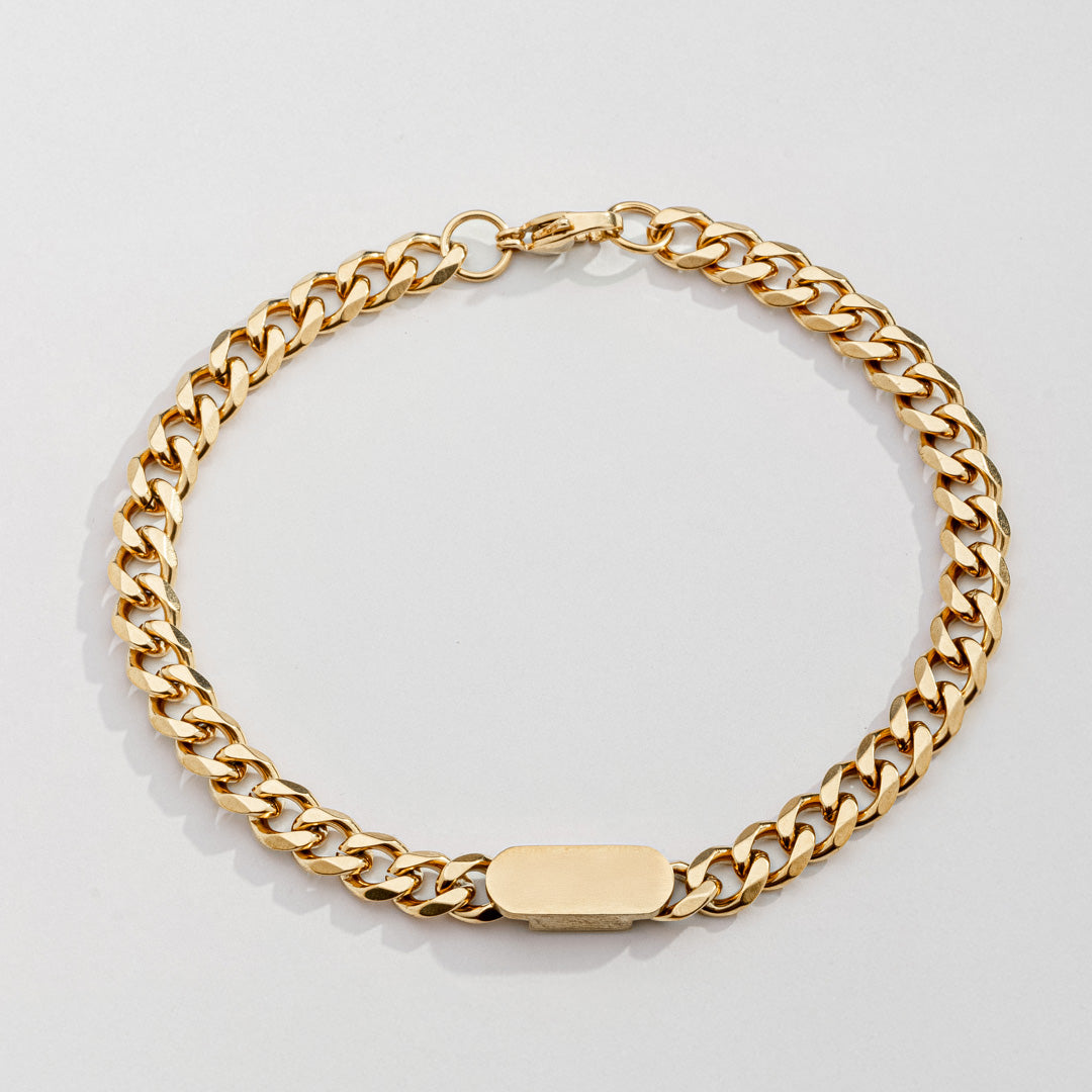 Pulseira Masculina Gourmet Plaquinha Dourada em Aço Inoxidável