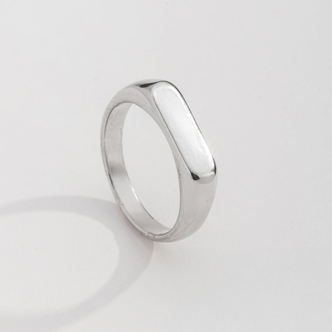 Anel Masculino Retângulo Fino Prateado