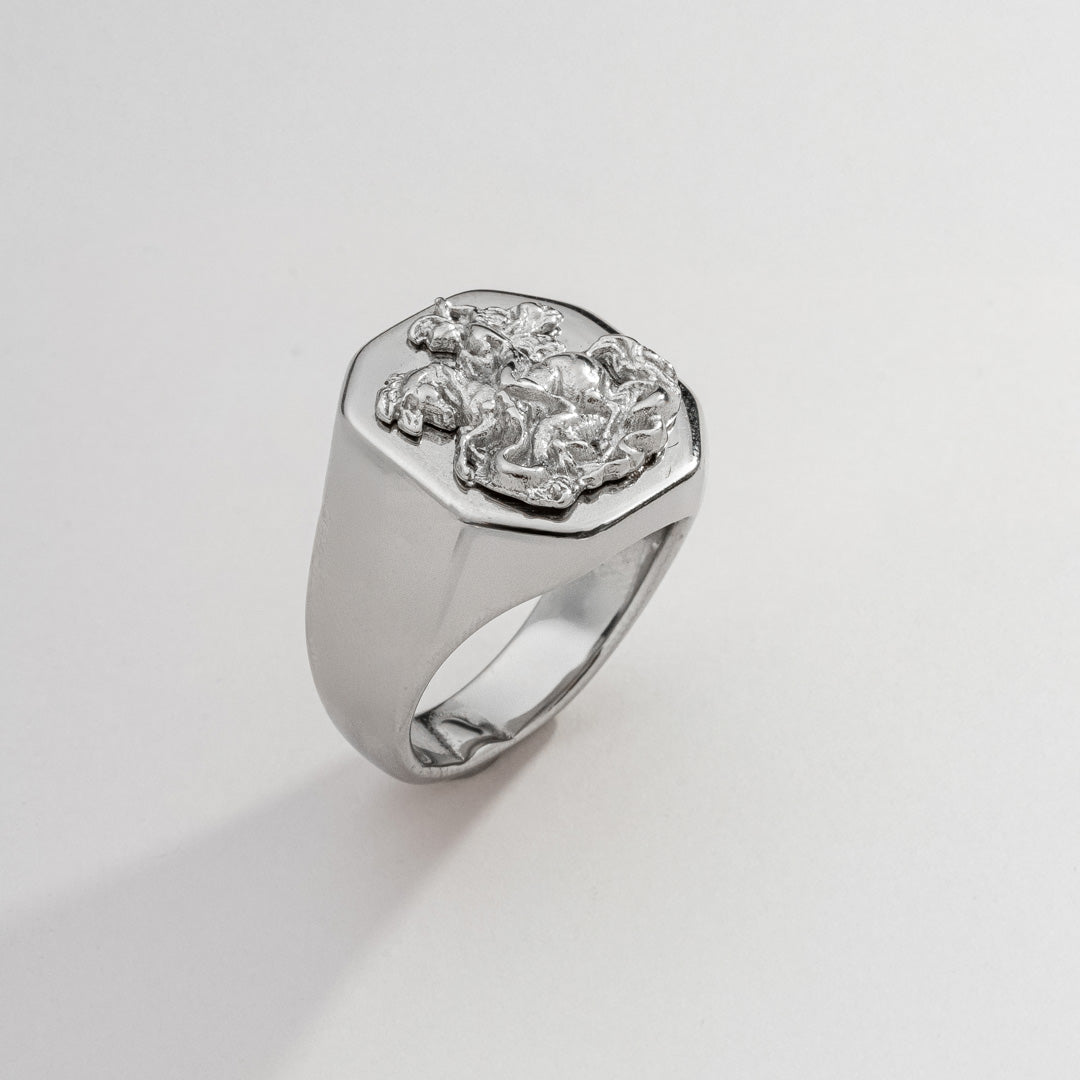 Anel Masculino São Jorge Prata em Aço Inoxidável