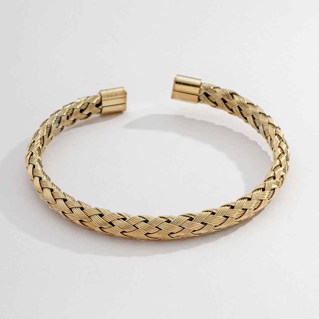Pulseira Masculina Luxo Trançada Dourado em Aço Inoxidável