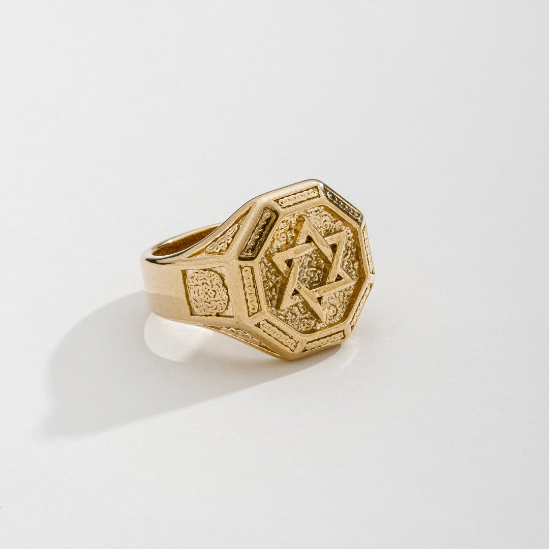 Anel Masculino Estrela De Davi Dourado em Aço Inoxidável