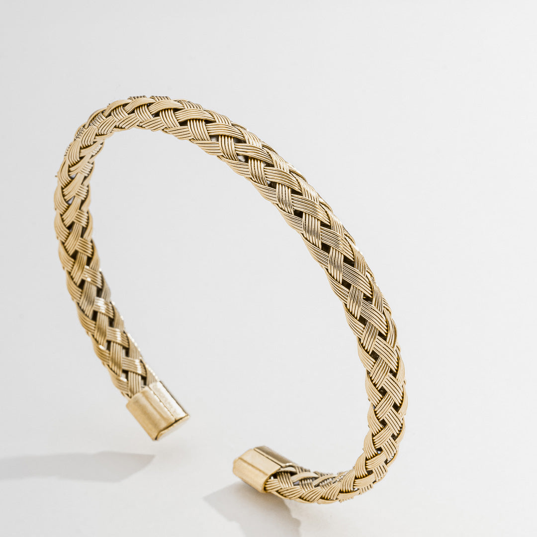 Pulseira Masculina Luxo Trançada Dourado em Aço Inoxidável