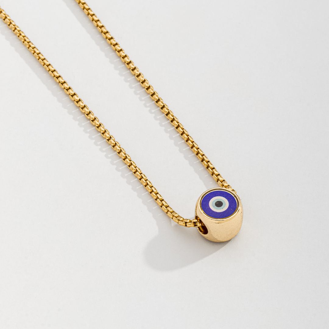 Colar Masculino Corrente Veneziana Olho Grego Dourado em Aço Inoxidável