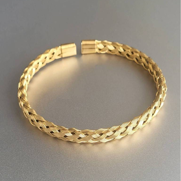 Pulseira Masculina Luxo Trançada Dourado em Aço Inoxidável