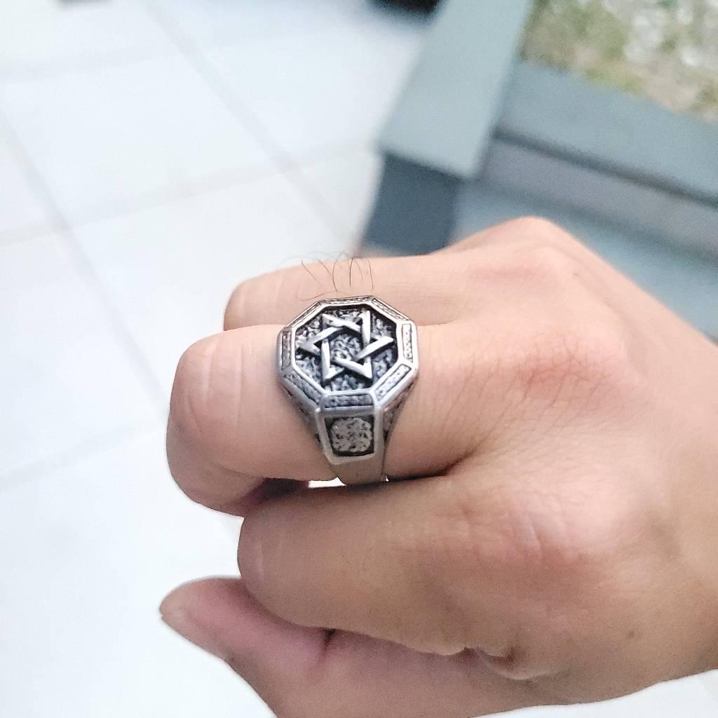 Anel Masculino Estrela De Davi Prateado de Aço