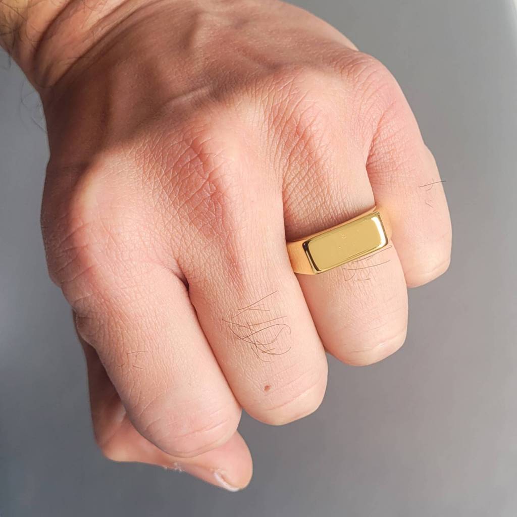 Anel Masculino Retângulo Dourado em Aço
