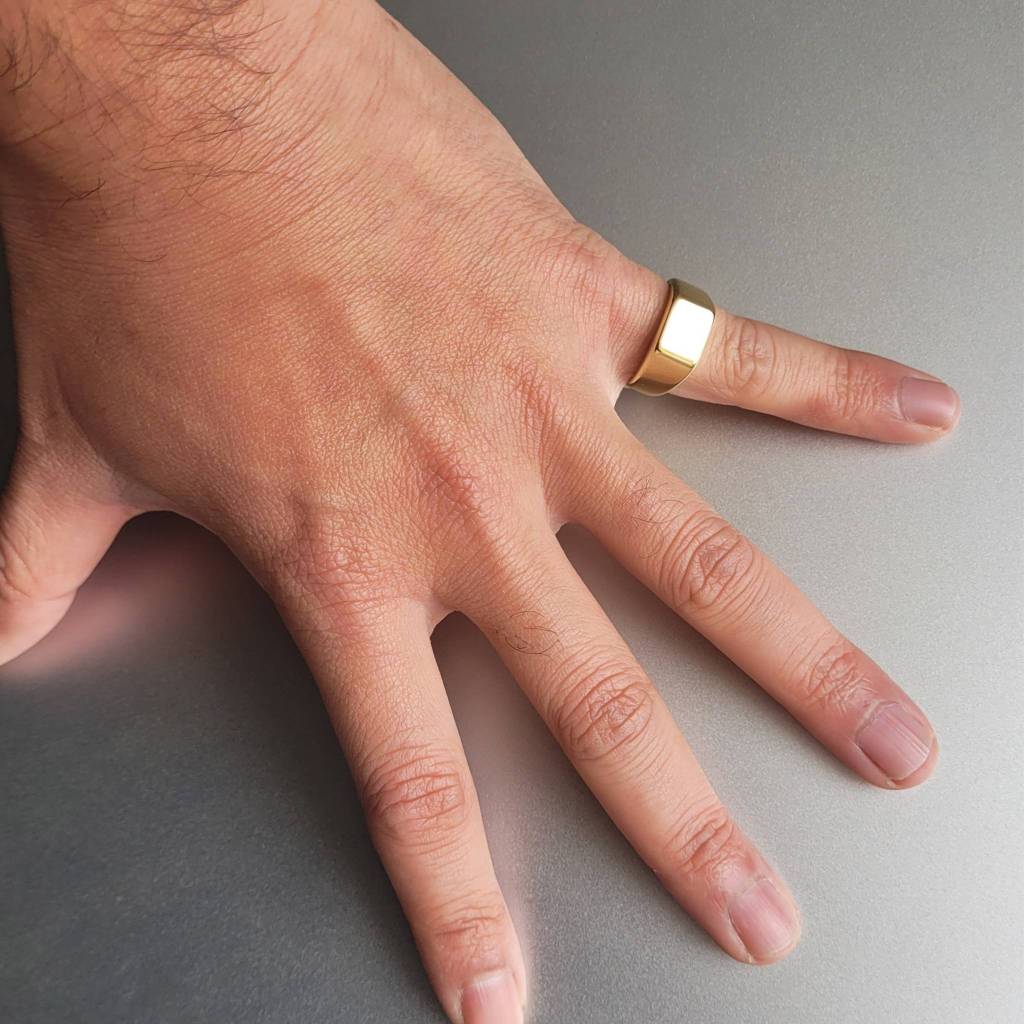 Anel Masculino Quadrado Dourado em Aço Inoxidável