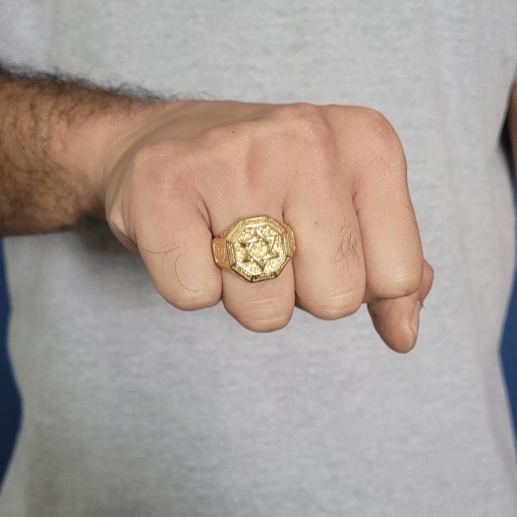Anel Masculino Estrela De Davi Dourado em Aço Inoxidável