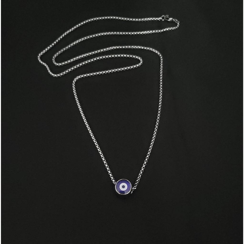 Colar Masculino Corrente Veneziana Olho Grego Prata em Aço Inoxidável
