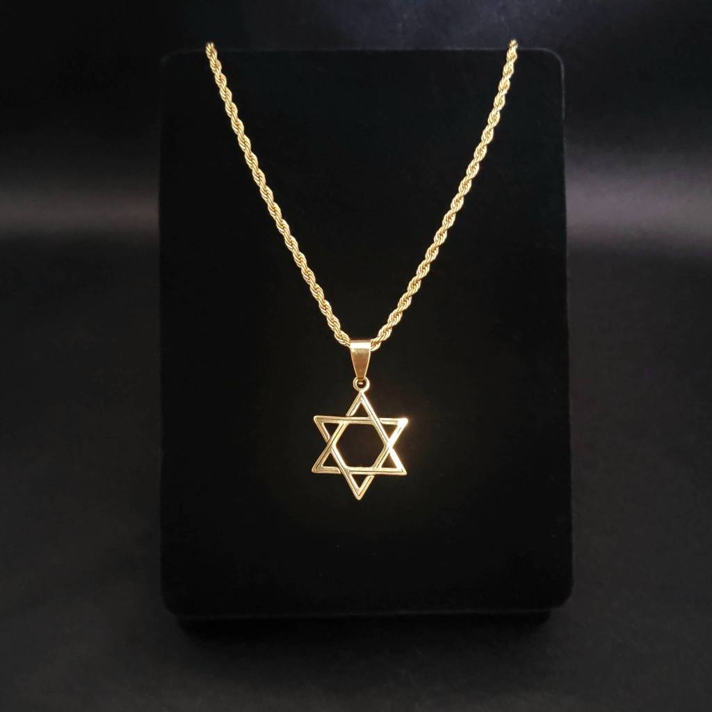 Colar Masculino Cordão Baiano Estrela De Davi Dourado em Aço Inoxidável