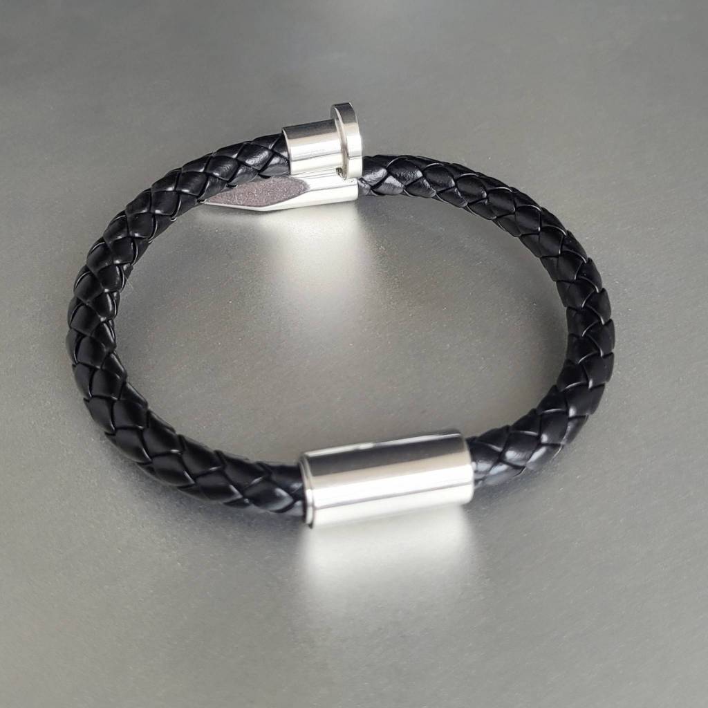 Pulseira Masculina Prego em Couro e Aço Inoxidável