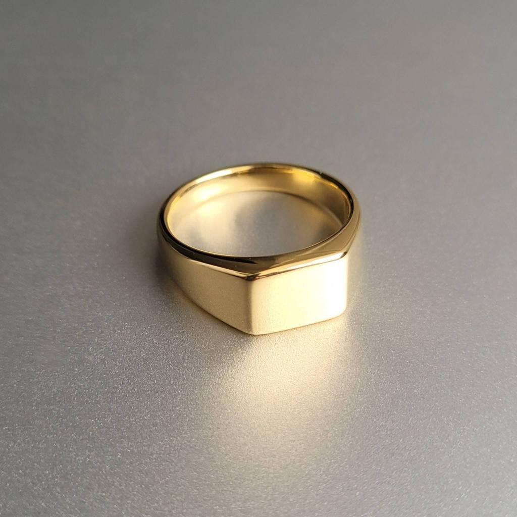 Anel Masculino Quadrado Dourado em Aço Inoxidável