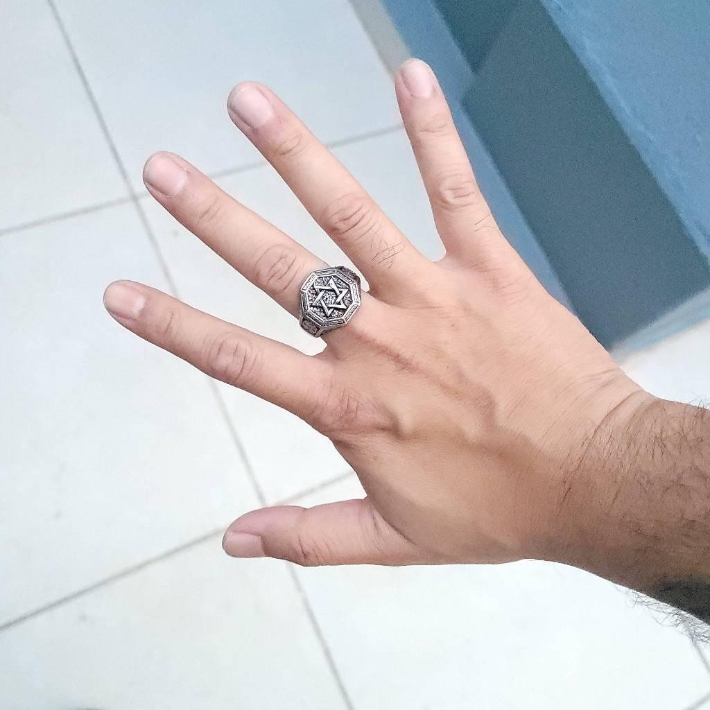 Anel Masculino Estrela De Davi Prateado de Aço