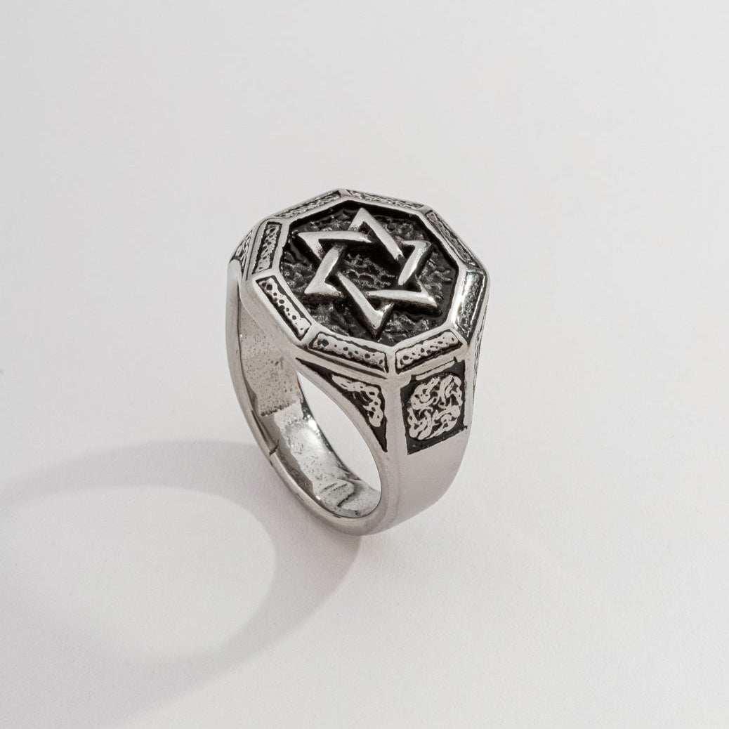 Anel Masculino Estrela De Davi Prateado de Aço