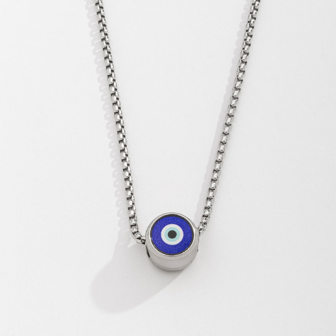 Colar Masculino Corrente Veneziana Olho Grego Prata em Aço Inoxidável