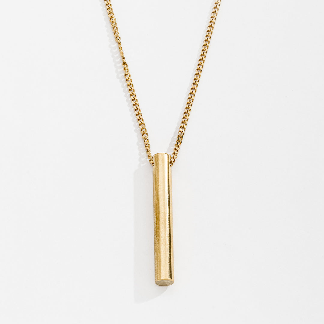 Cola Masculino Corrente Gourmet Pingente Cilindro Dourado em Aço Inoxidável