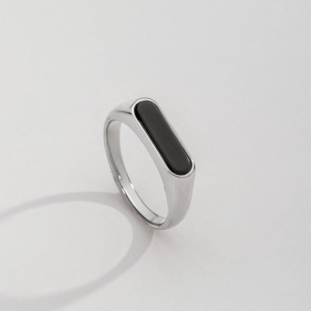 Anel Masculino Retângulo Pedra Prateado