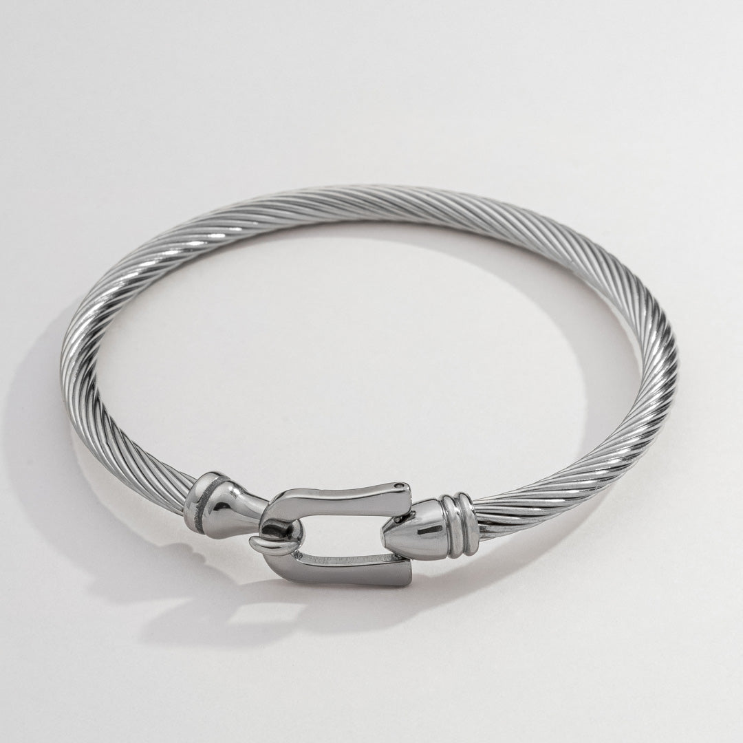 Pulseira Masculina Luxo Fecho Gancho Prata em Aço Inoxidável