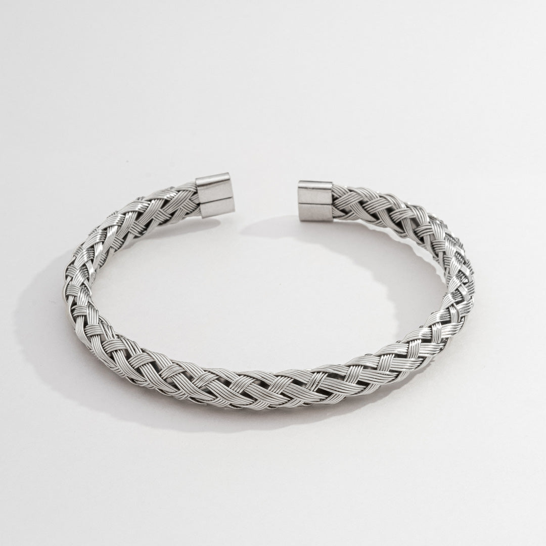 Pulseira Masculina Luxo Trançada Prata em Aço Inoxidável