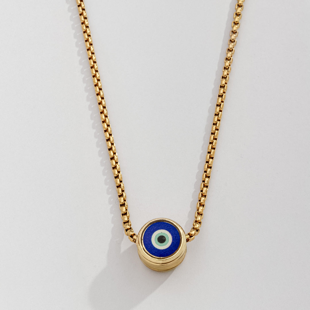 Colar Masculino Corrente Veneziana Olho Grego Dourado em Aço Inoxidável