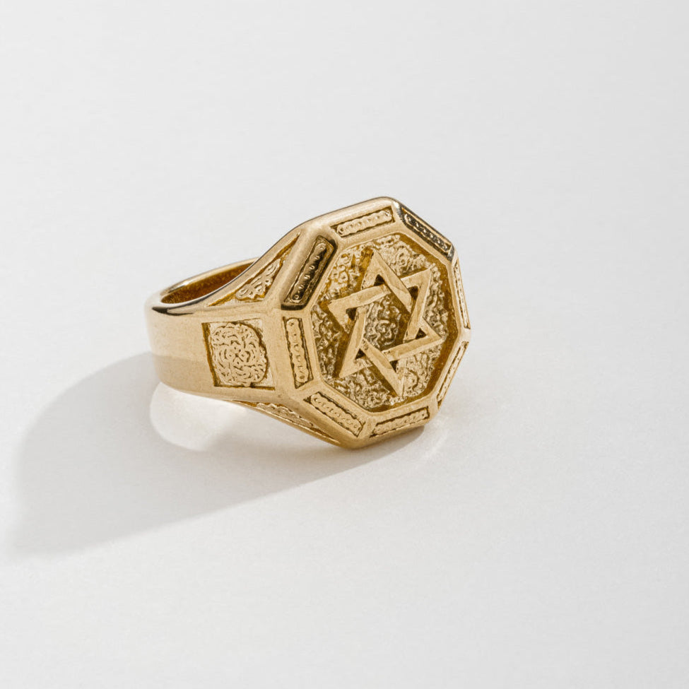 Anel Masculino Estrela De Davi Dourado em Aço Inoxidável