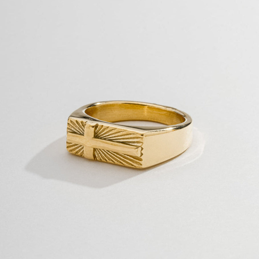 Anel Masculino Cruz Retângulo Dourado