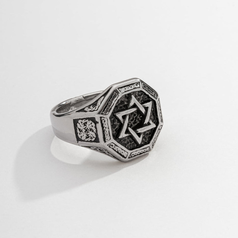 Anel Masculino Estrela De Davi Prateado de Aço