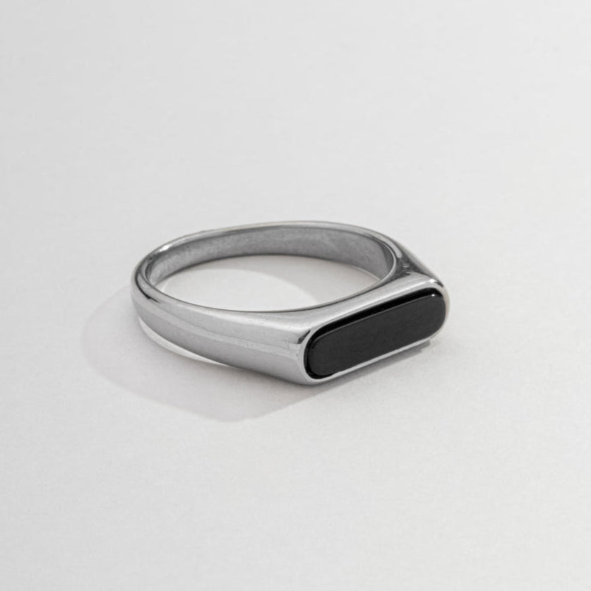 Anel Masculino Retângulo Pedra Prateado