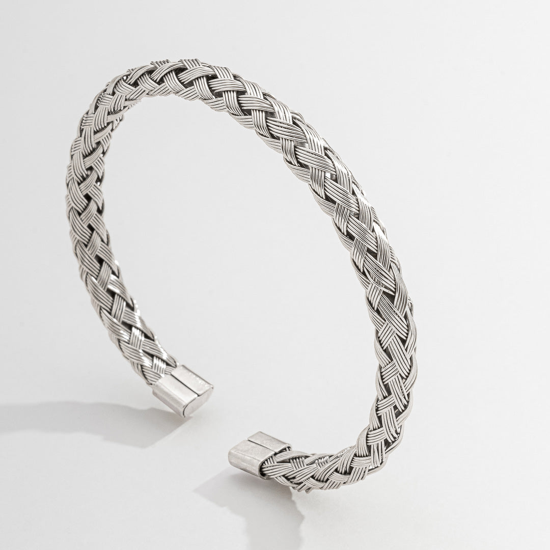 Pulseira Masculina Luxo Trançada Prata em Aço Inoxidável