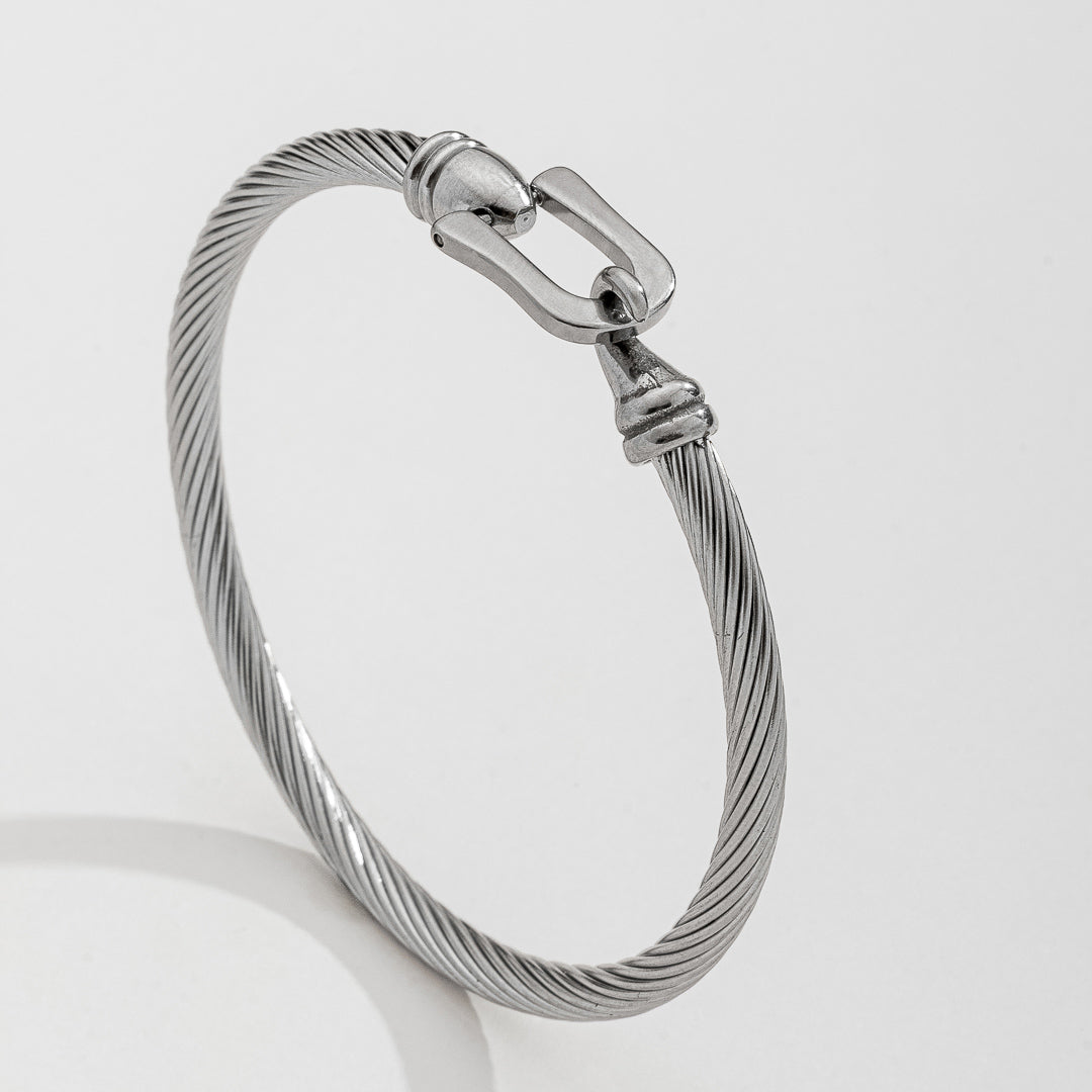 Pulseira Masculina Luxo Fecho Gancho Prata em Aço Inoxidável
