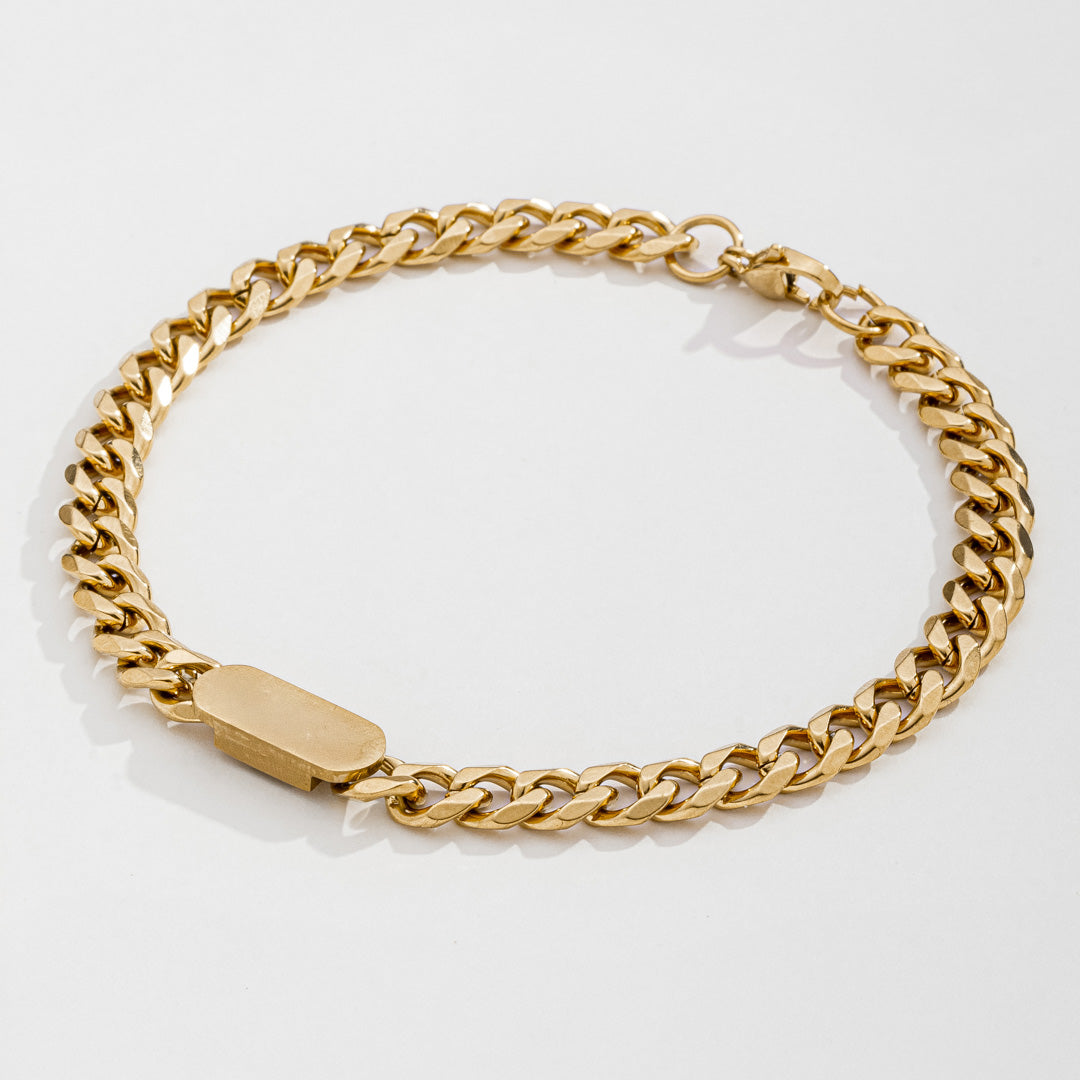 Pulseira Masculina Gourmet Plaquinha Dourada em Aço Inoxidável