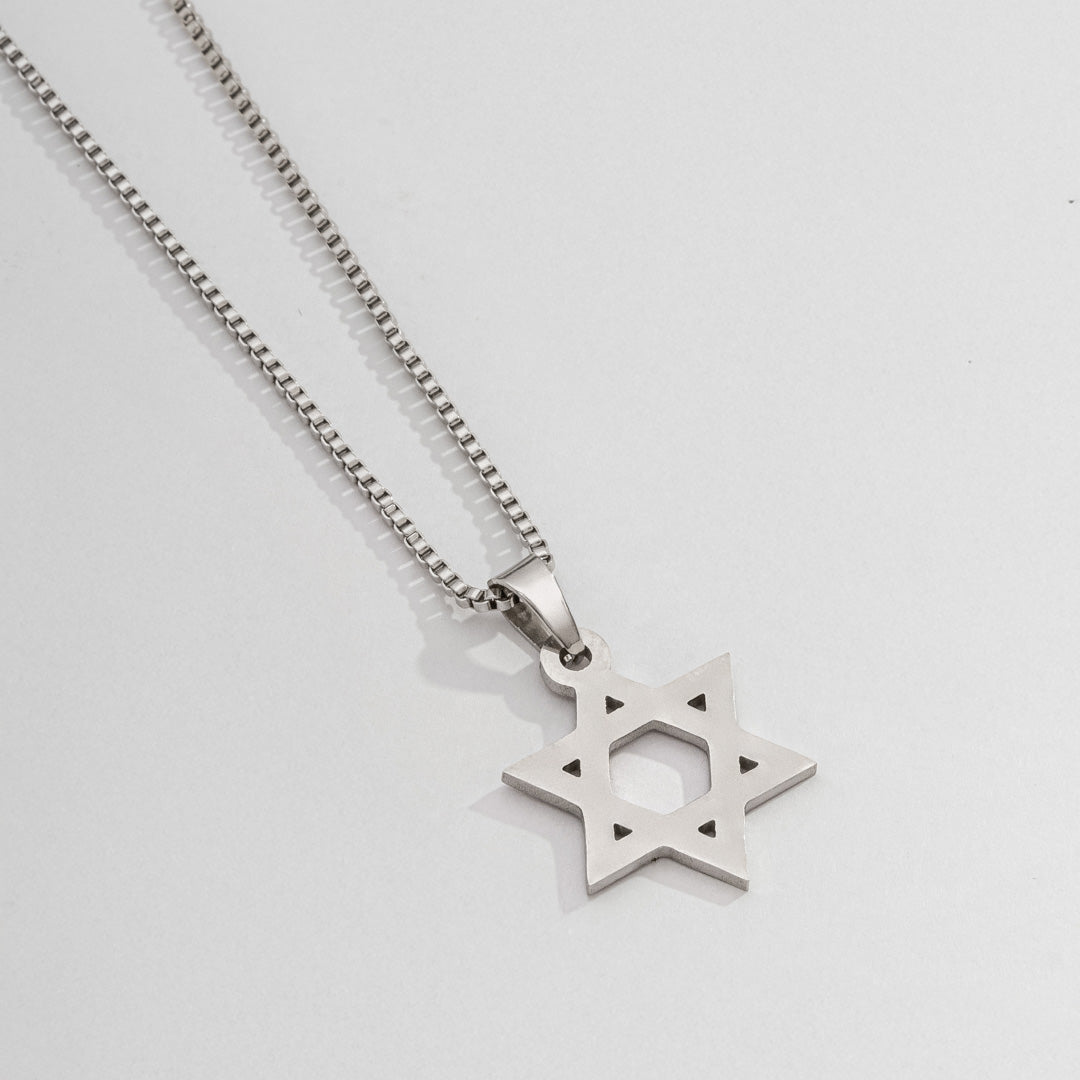 Colar Masculino Corrente Veneziana Estrela De Davi Prata em Aço Inoxidável