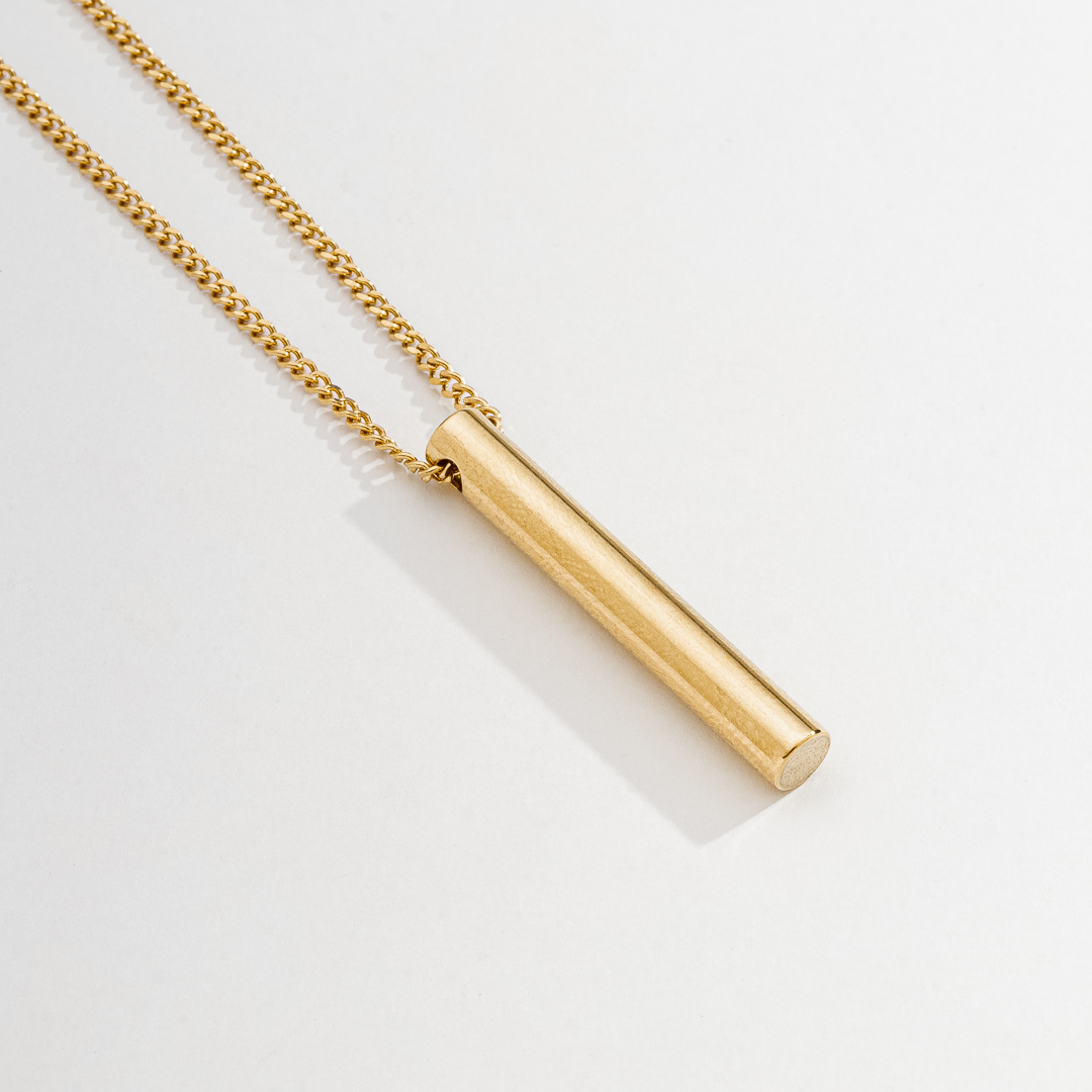 Cola Masculino Corrente Gourmet Pingente Cilindro Dourado em Aço Inoxidável