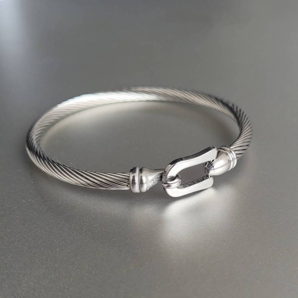 Pulseira Masculina Luxo Fecho Gancho Prata em Aço Inoxidável